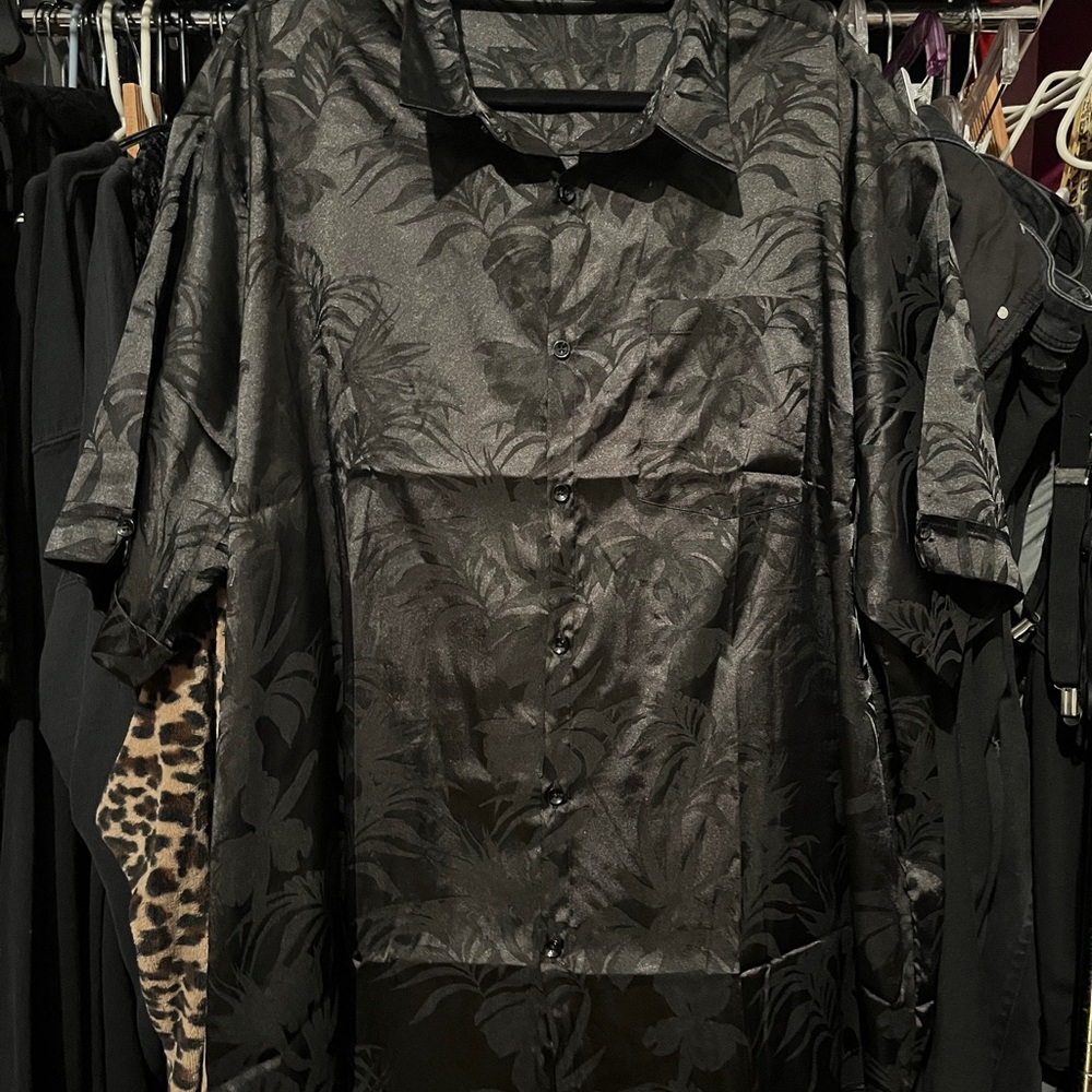 Black Casual Button Down Shirt with Smooth Texture